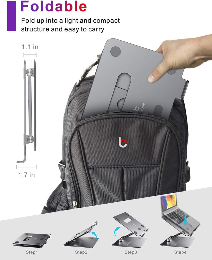 brocoon Verstellbarer MacBook-Ständer für Schreibtisch, ergonomische Aluminium-Laptoperhöhung mit Wä