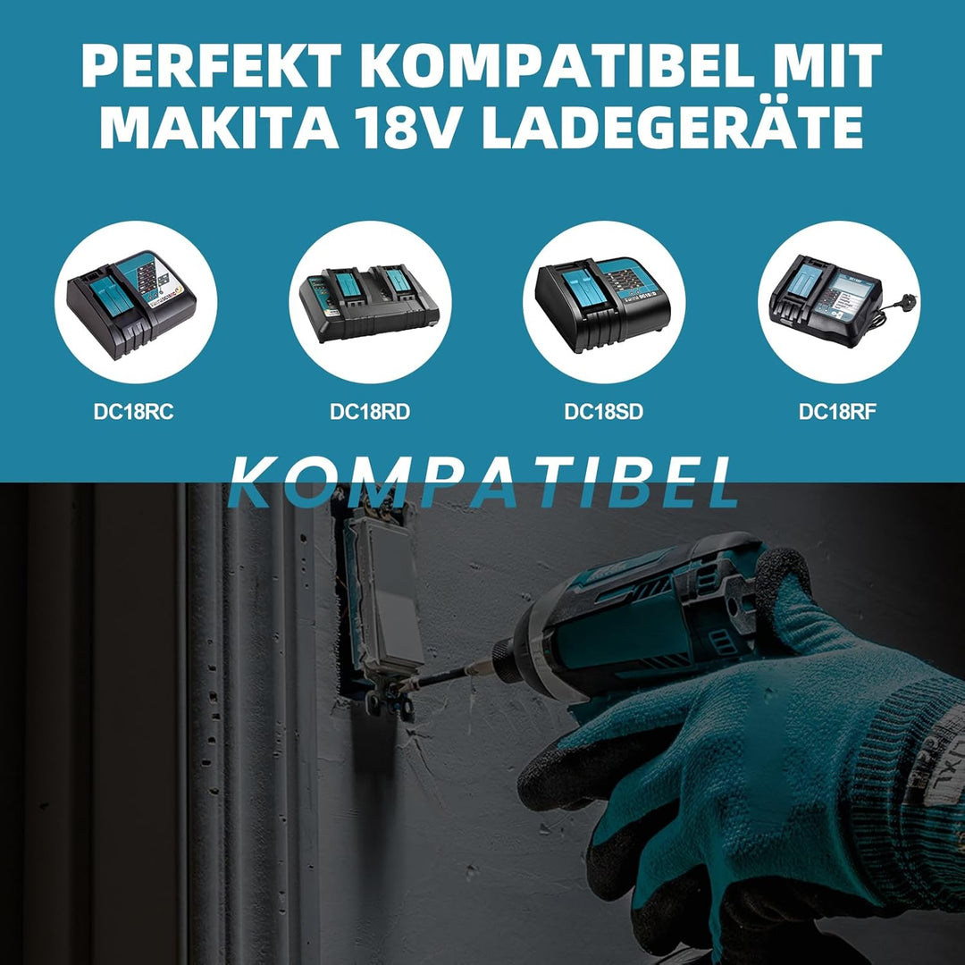 BL1860 Ersatzakku für Makita 18V Li-ion Akku Kompatibel mit Makita BL1840B BL1850B BL1860B BL1830B B