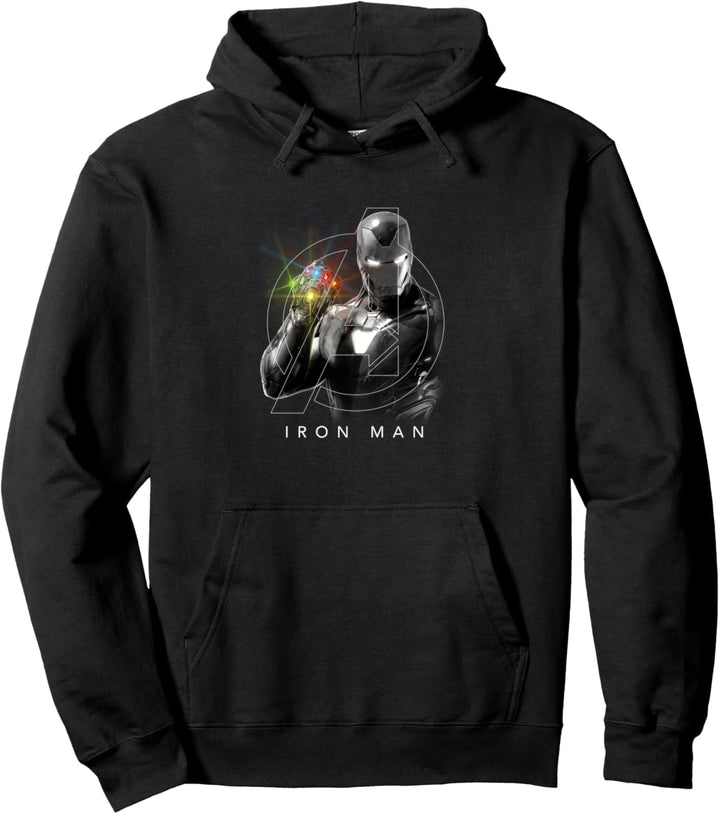 Marvel Avengers Endgame Glowing Stones Logo Overlay Portrait Pullover Hoodie