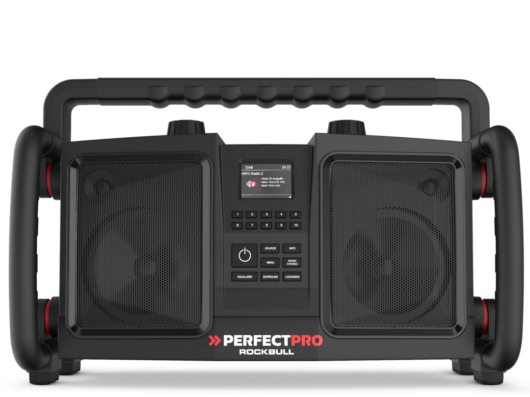 PerfectPro Baustellenradio ROCKBULL, DAB+ und UKW-Empfang, Bluetooth, AUX-Eingang, Akku integriert,