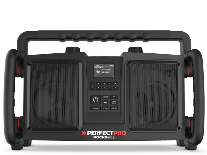 PerfectPro Baustellenradio ROCKBULL, DAB+ und UKW-Empfang, Bluetooth, AUX-Eingang, Akku integriert,