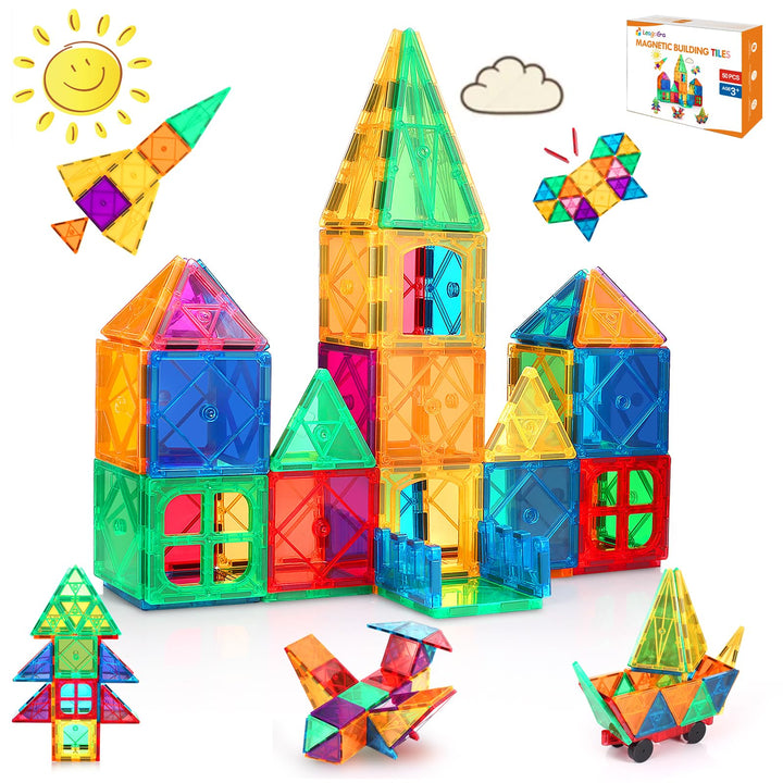 LeagoEra Magnetische Bausteine Kinder Magnetbausteine 50 Teile, Magnetische Bausteine für Kinder Mag