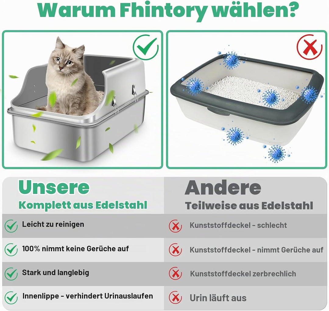 Katzenklo Edelstahl XXL, Stainless Steel Litter Box, Katzentoilette offene mit Metall Schaufel, Cat