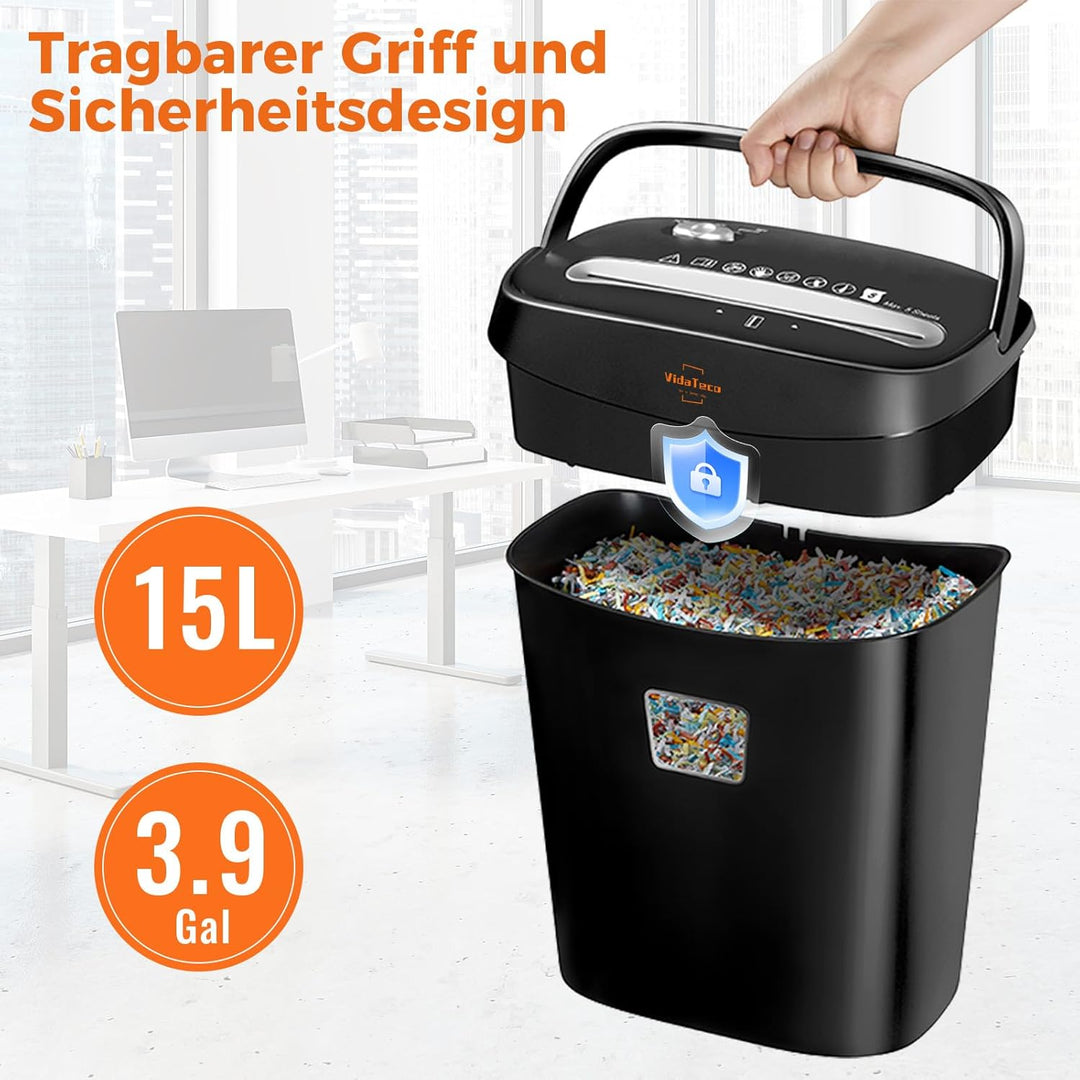 Schredder, 10 Blatt Mikro-Cut (P-4) Aktenvernichter, VidaTeco Partikelschnitt Papierschredder für Pa
