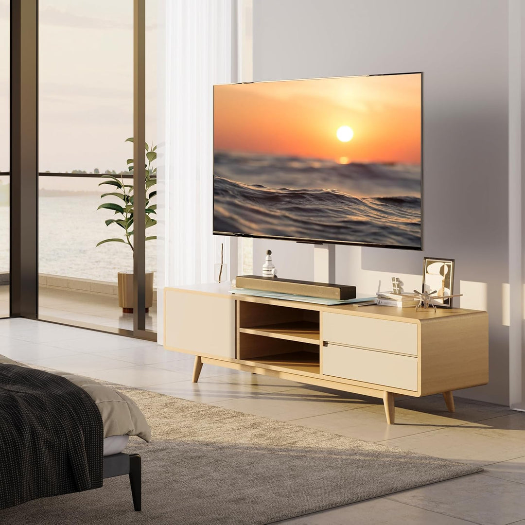 FITUEYES TV Standfuss Universal TV Ständer für 50-85 Zoll Flach &amp; Curved Fernseher bis zu 50kg Schwe