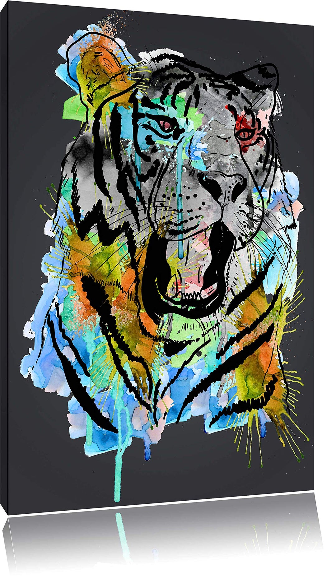 Pixxprint Roar Watercolor Black Bild auf Leinwand, XXL riesige Bilder fertig gerahmt mit Keilrahmen,