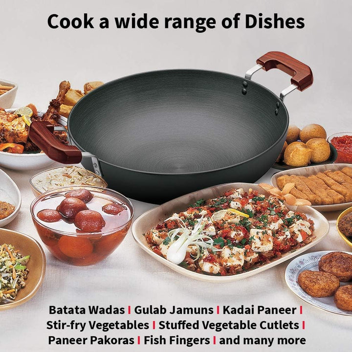 Futura Hard eloxiert deep-fry Pan (Kadhai) mit Stahl Deckel und flacher Boden 7.5L, 7.5L