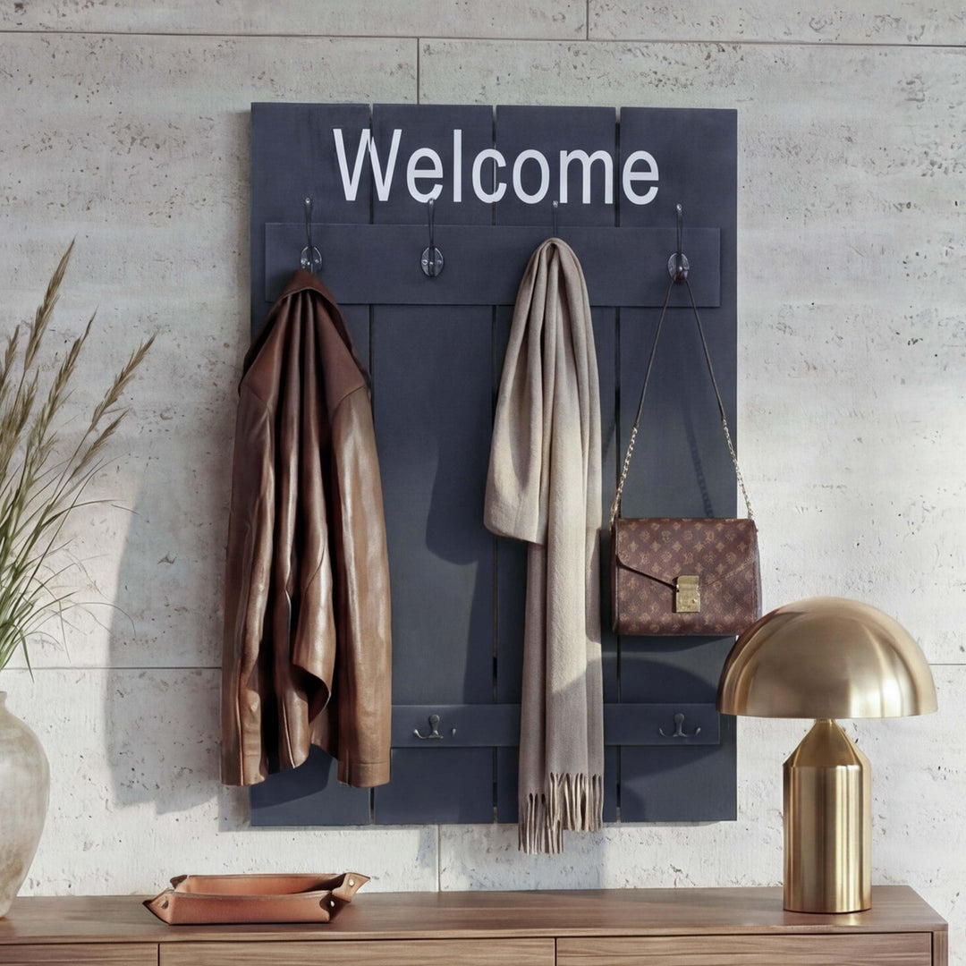 Mendler Wandgarderobe HWC-C89AM Welcome, Garderobe Garderobenpaneel, Shabby-Look Vintage, 91x60cm -
