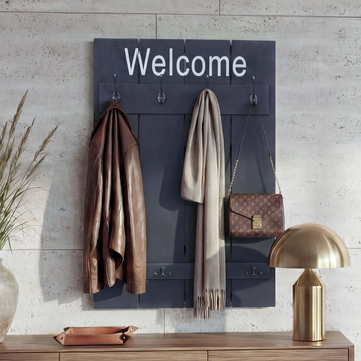 Mendler Wandgarderobe HWC-C89AM Welcome, Garderobe Garderobenpaneel, Shabby-Look Vintage, 91x60cm -