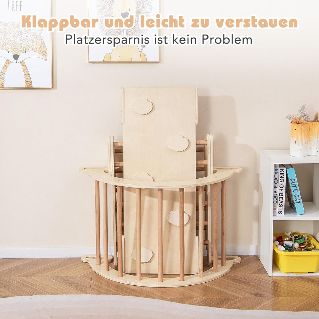 COSTWAY Kletterdreieck, Kletterbogen, Kletterdreieck mit Rutsche, inkl. doppelseitige Rampe, zum Kle
