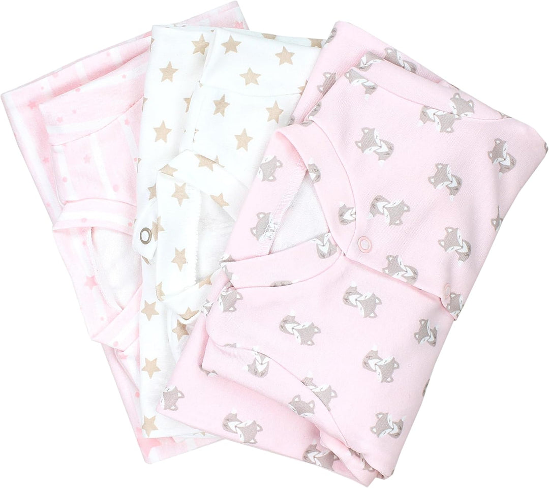 TupTam Baby Mädchen Schlafstrampler mit Fuss 3er Pack 62 Fuchs Rosa Streifen Sterne Beige, 62 Fuchs