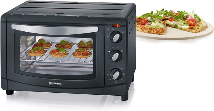 SEVERIN TO 9560 Back- und Toastofen (1.500 W, Inkl. Pizzastein, Grillrost und Backblech, 20 L) silbe