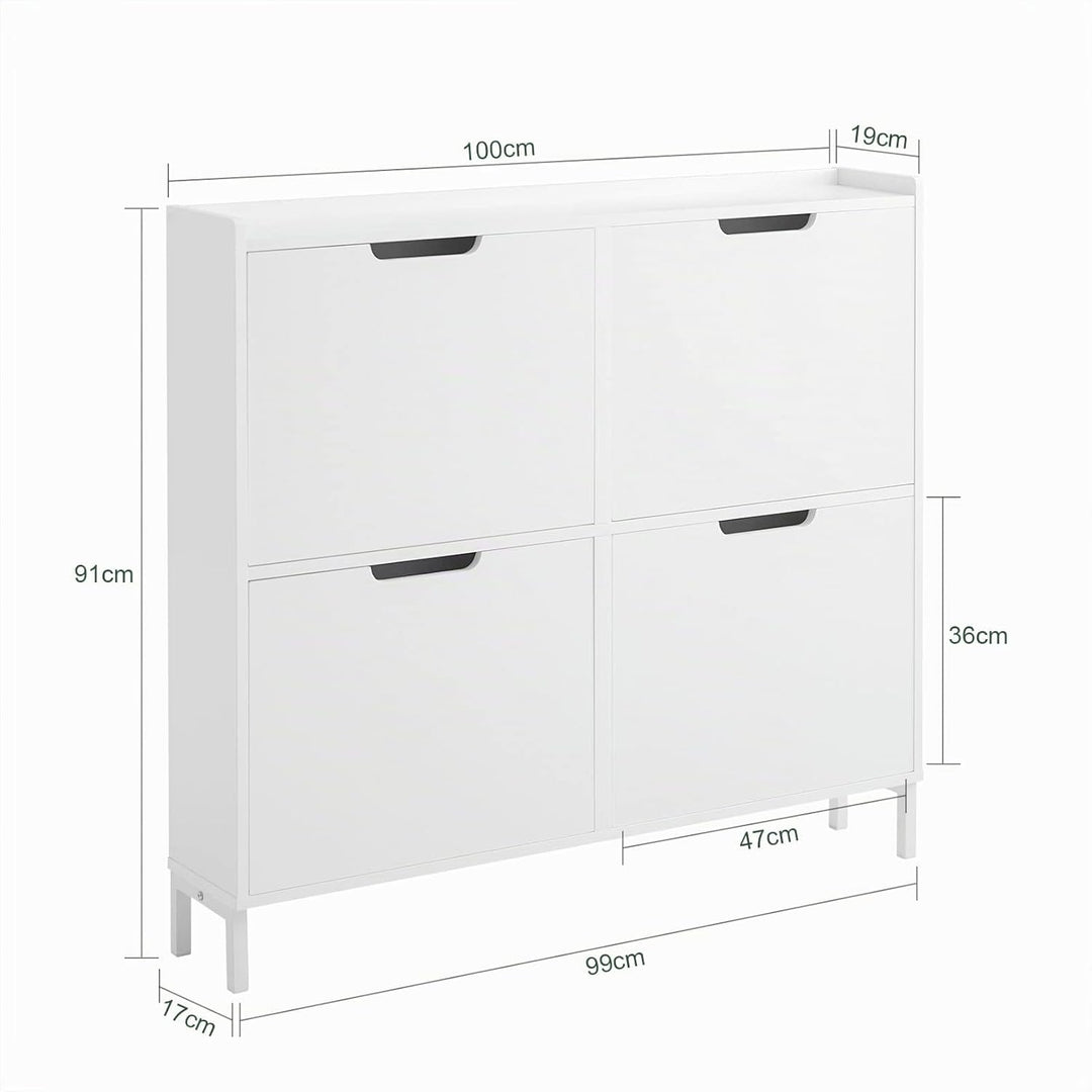 SoBuy Schuhschrank schmal mit 4 Klappen platzsparender Schuhkipper Hoch Kommode mit 4 Ablagen Schuhr
