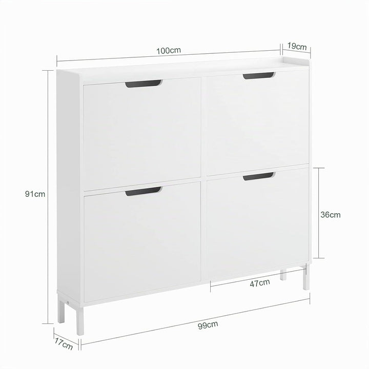 SoBuy Schuhschrank schmal mit 4 Klappen platzsparender Schuhkipper Hoch Kommode mit 4 Ablagen Schuhr
