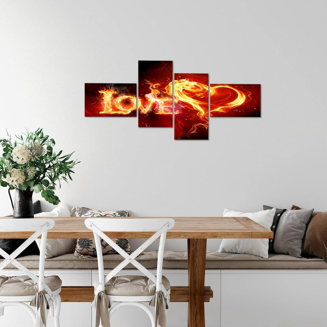 Runa Art Bild Modern Abstrakt Feuer Love - Made in Germany - Wandbilder Liebe Braun Orange 4 Teilig