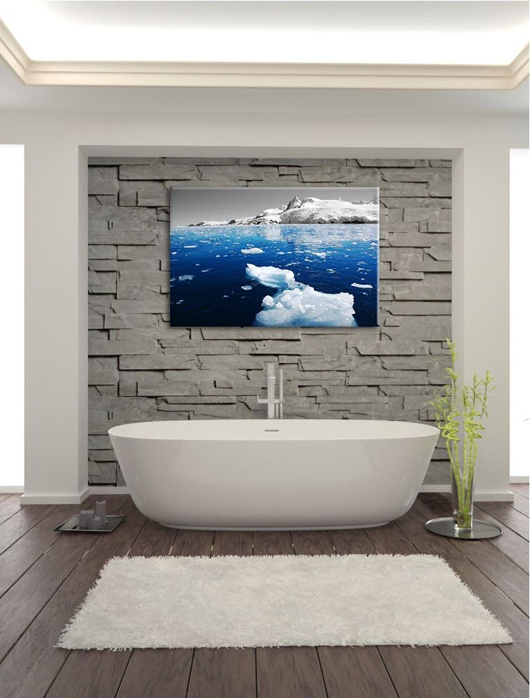 Eisbrocken im blauen Meer der Arktis schwarz/weiss Format: 100x70 auf Leinwand, XXL riesige Bilder f