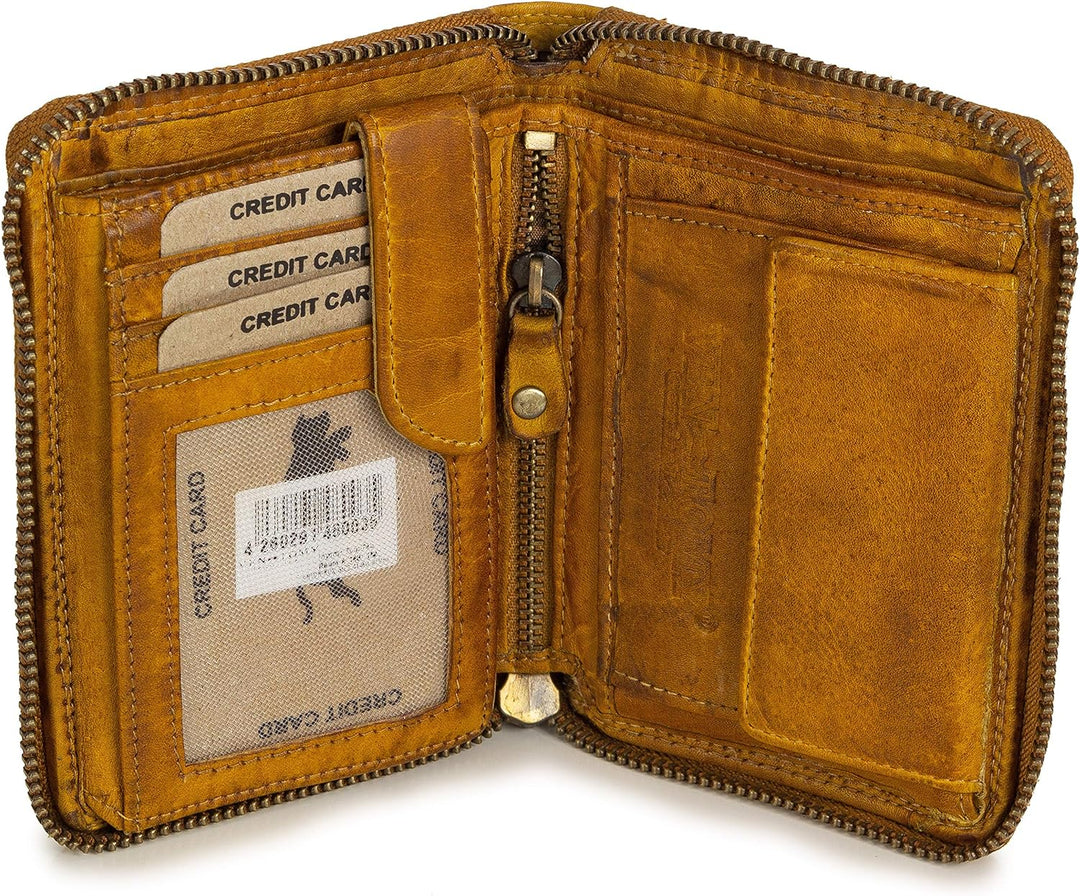 Ven Tomy Geldbörsen - Kleine Geldbörse Brieftasche für Damen und Herren Leder klein Vintage Geldbeut