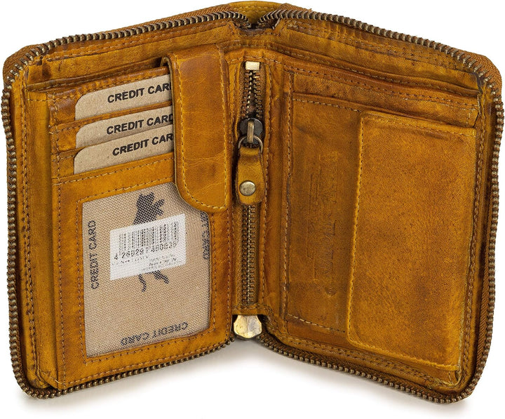 Ven Tomy Geldbörsen - Kleine Geldbörse Brieftasche für Damen und Herren Leder klein Vintage Geldbeut