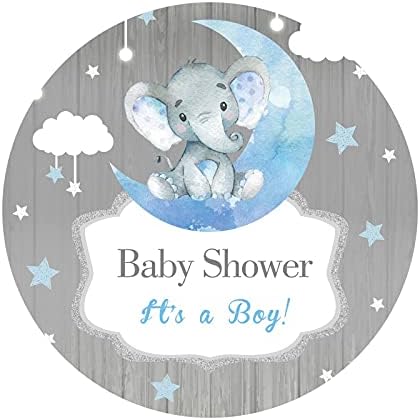Renaiss 1.8x1.8m Elefant Baby Dusche Runde Kulisse für Jungen Blau Mond Sterne Polyester Stoff Fotog