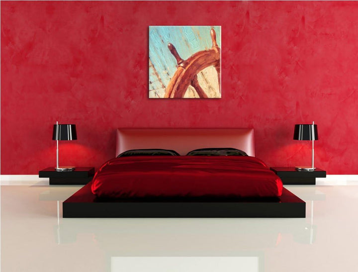 Pixxprint Steuerrad auf einem Schiff 70x70cm Leinwandbild Wandbild Kunstdruck, 70x70