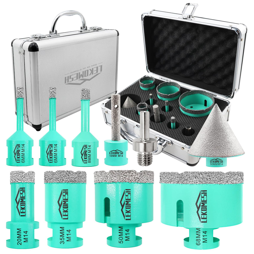 Diamant-Porzellanbohrer - 10 Stück (6/6/8/20/35/50/68 mm + 10 mm Diamantfräser + 50 mm Diamant-Fräsb