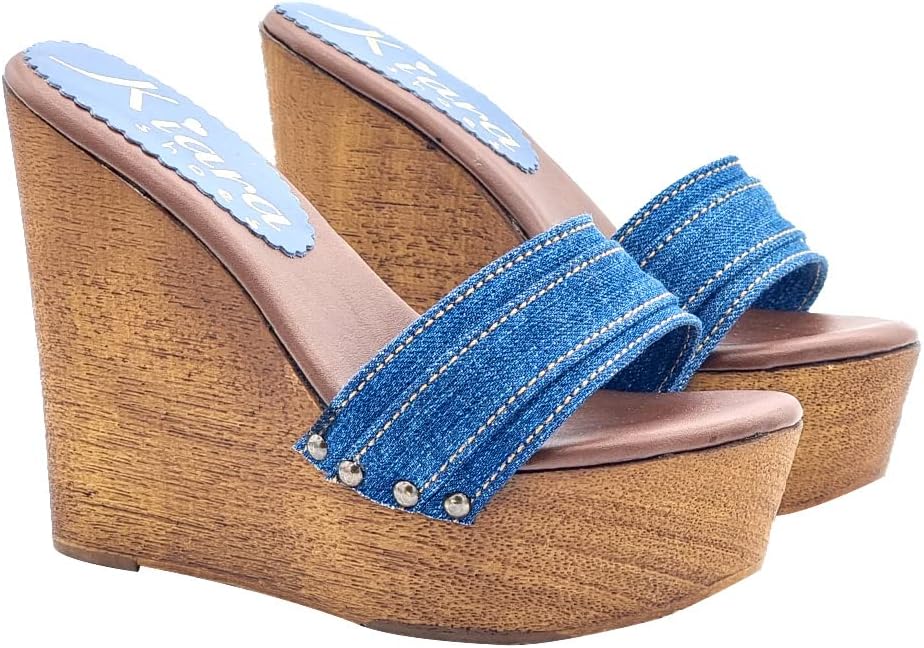 Kiara Shoes 13 cm hohe Damen Clogs mit denim Band - KZ3101 DENIM (36 EU, DENIM) 36 EU Denim, 36 EU D