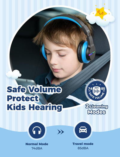 iClever Bluetooth Kinder Kopfhörer 2pack, Farbige LED-Leuchten, Kinderkopfhörer Over-Ear mit 74/85/9