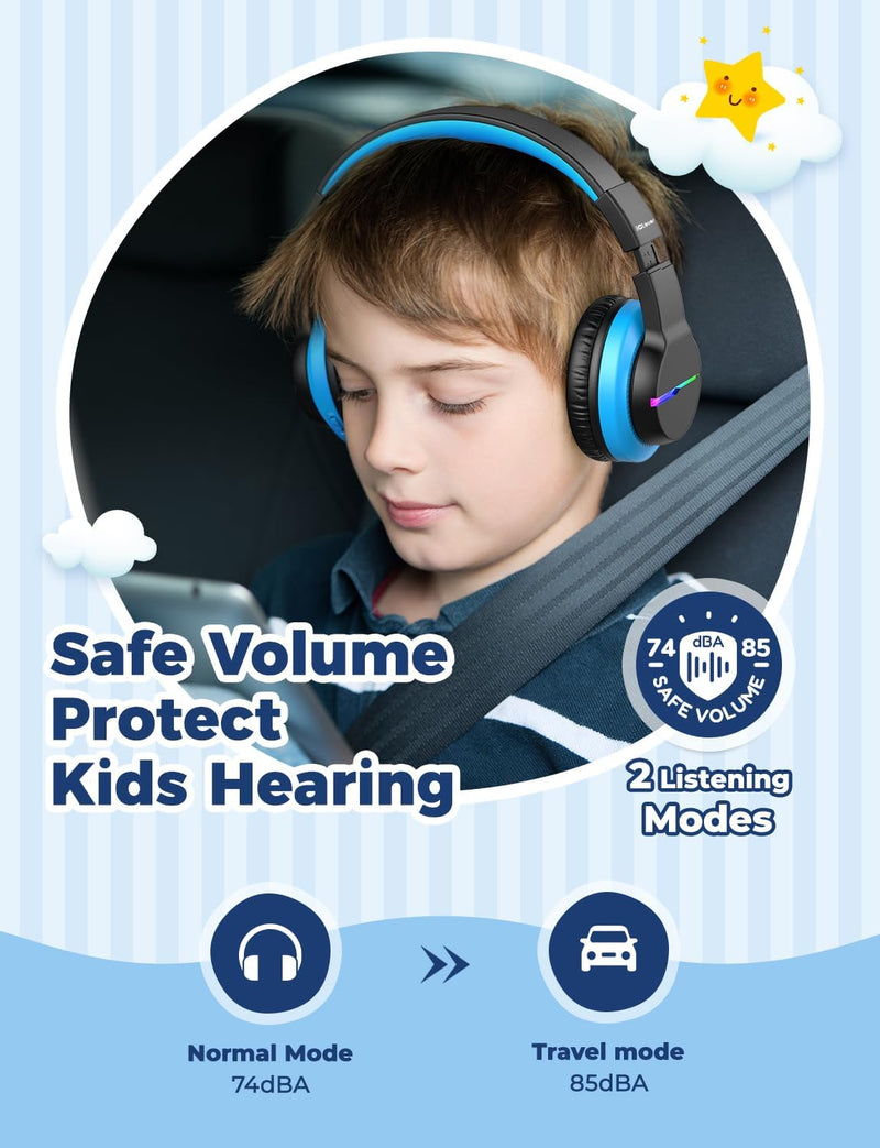 iClever Bluetooth Kinder Kopfhörer 2pack, Farbige LED-Leuchten, Kinderkopfhörer Over-Ear mit 74/85/9