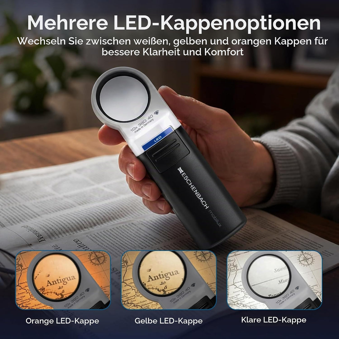 Eschenbach Optik Lupe Handlupe mit LED-Beleuchtung mobiluxLED Vergrösserung: 10x Linsengrösse: (Ø) 3