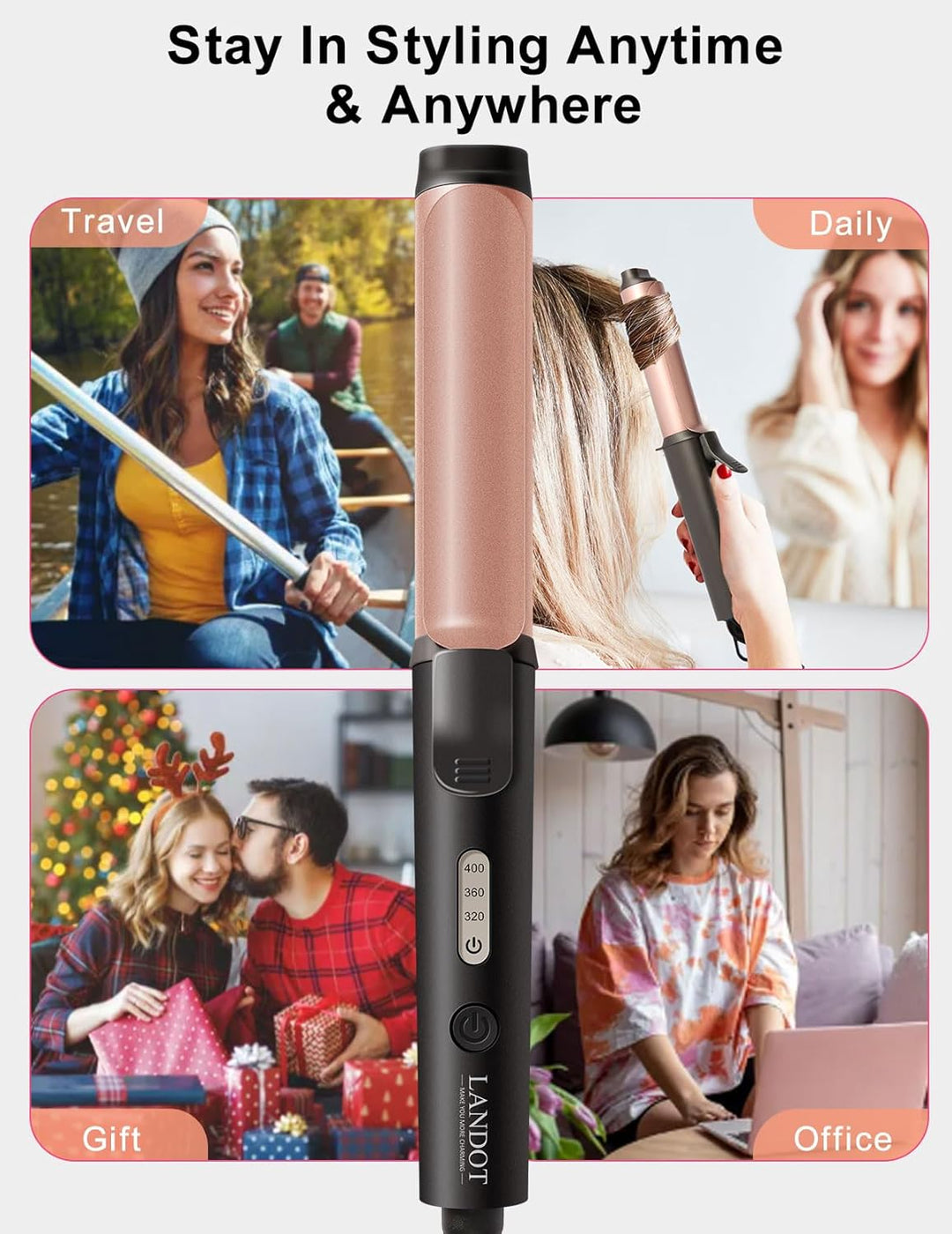 LANDOT Mini Lockenstab für kurze Haare, Lockenstab Kleine Locken 25mm mit Keramik-Turmalin-Beschicht