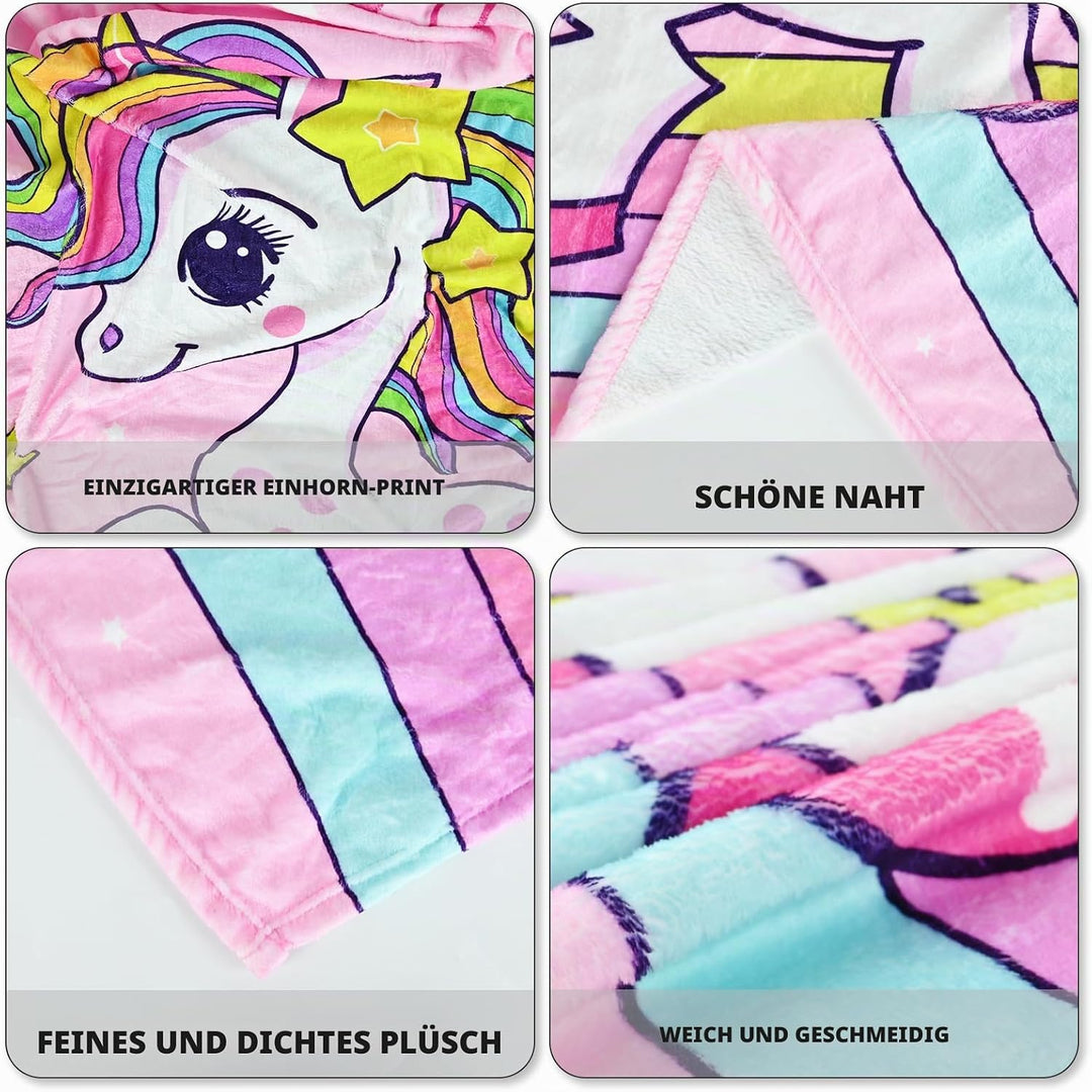 Einhorn Decke Kuscheldecke Flanell Kinder Rosa Kuscheldecke für Mädchen, Weiche Wohndecke Geburtstag
