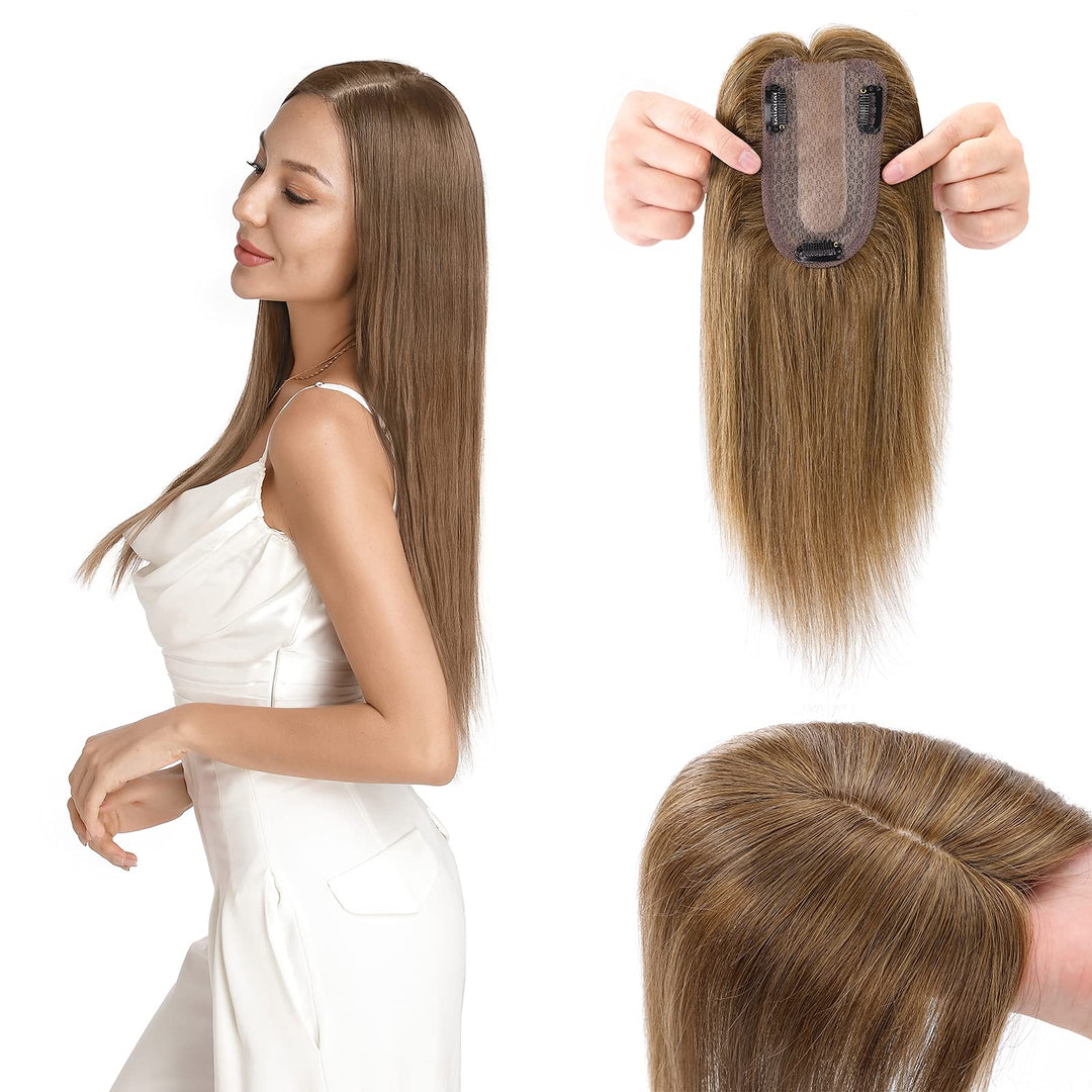 Silk-co Haarteile Echthaar Clip in Extensions Echthaar Toupee Haarverlängerung Toupee Hair Extension