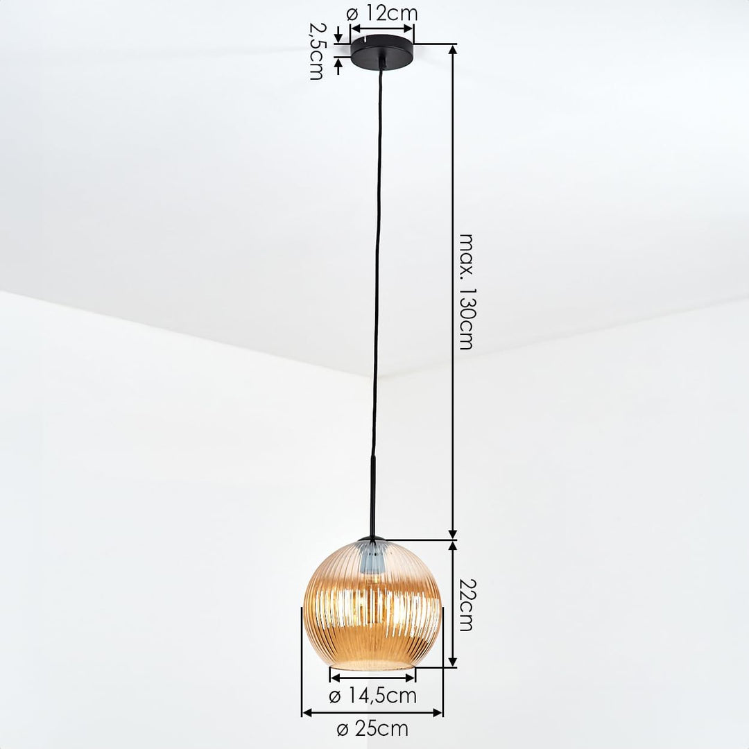 HOFSTEIN Hängeleuchte Koyoto, 1-flammige Hängelampe aus Metall/Riffelglas in Schwarz/Bernstein, mode