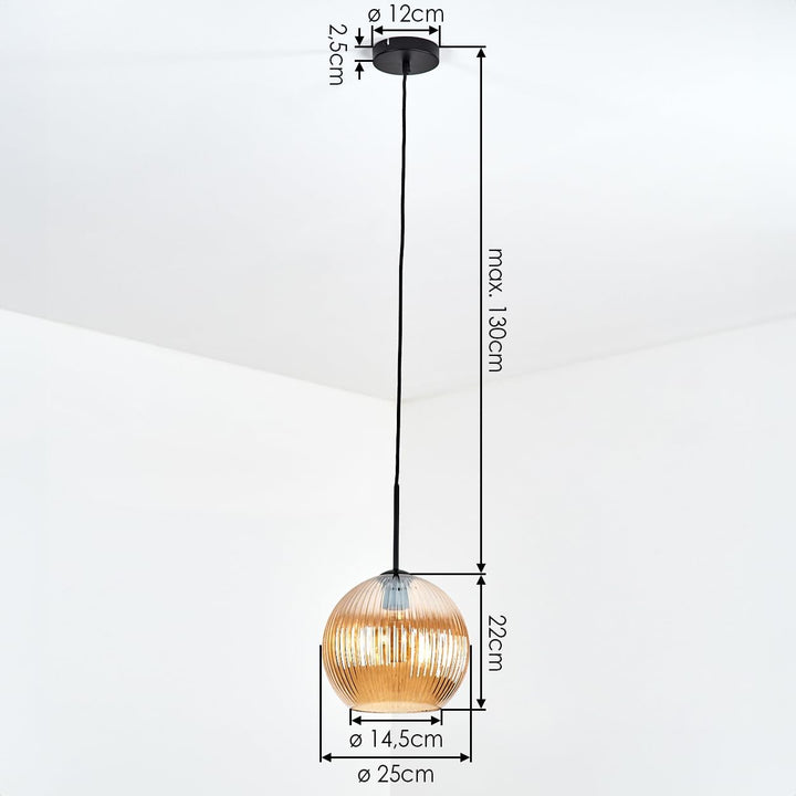 HOFSTEIN Hängeleuchte Koyoto, 1-flammige Hängelampe aus Metall/Riffelglas in Schwarz/Bernstein, mode