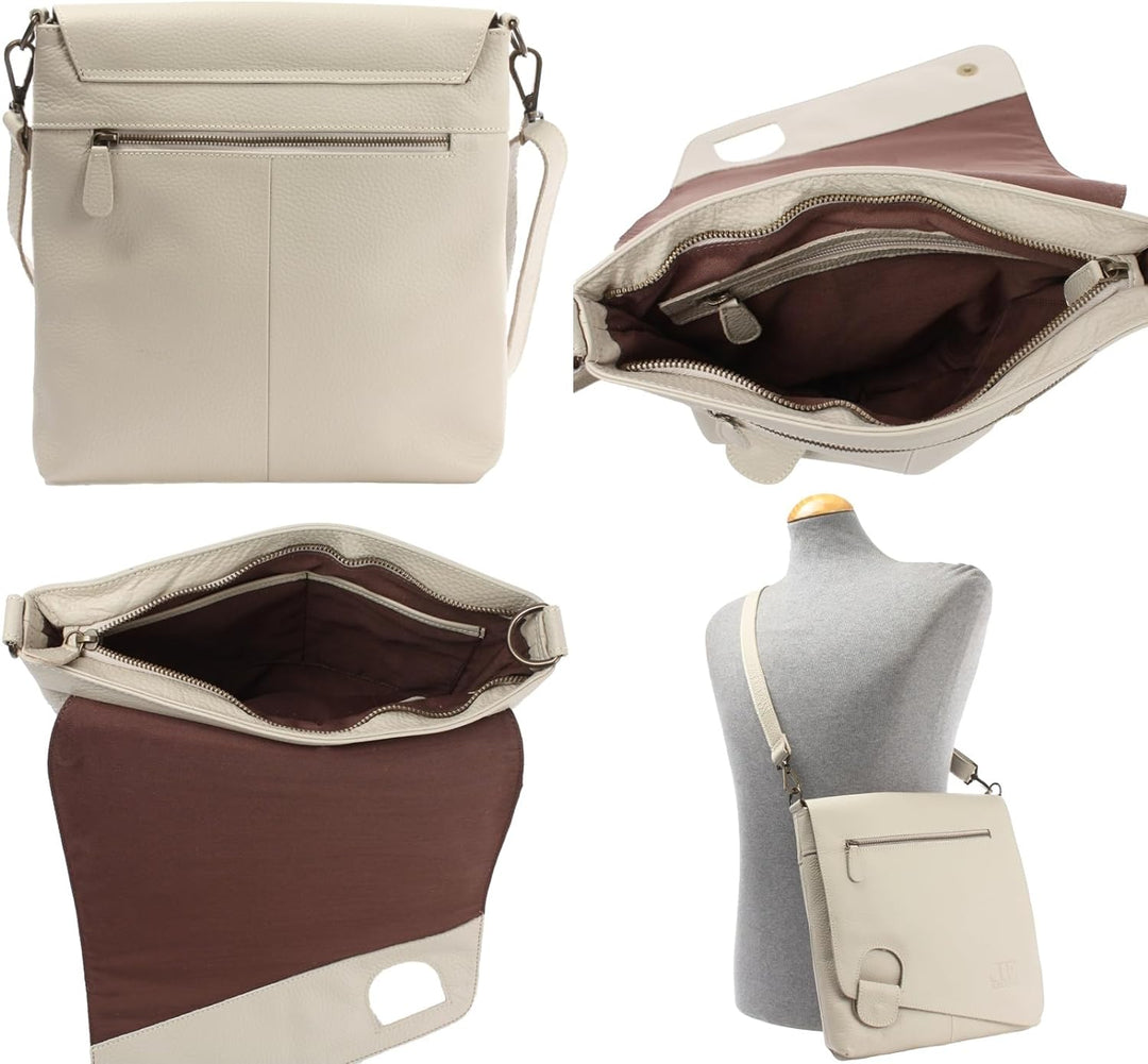 LECONI Umhängetasche Damen-Tasche Crossbag Leder Natur Schultertasche Vintage-Look Ledertasche Fraue