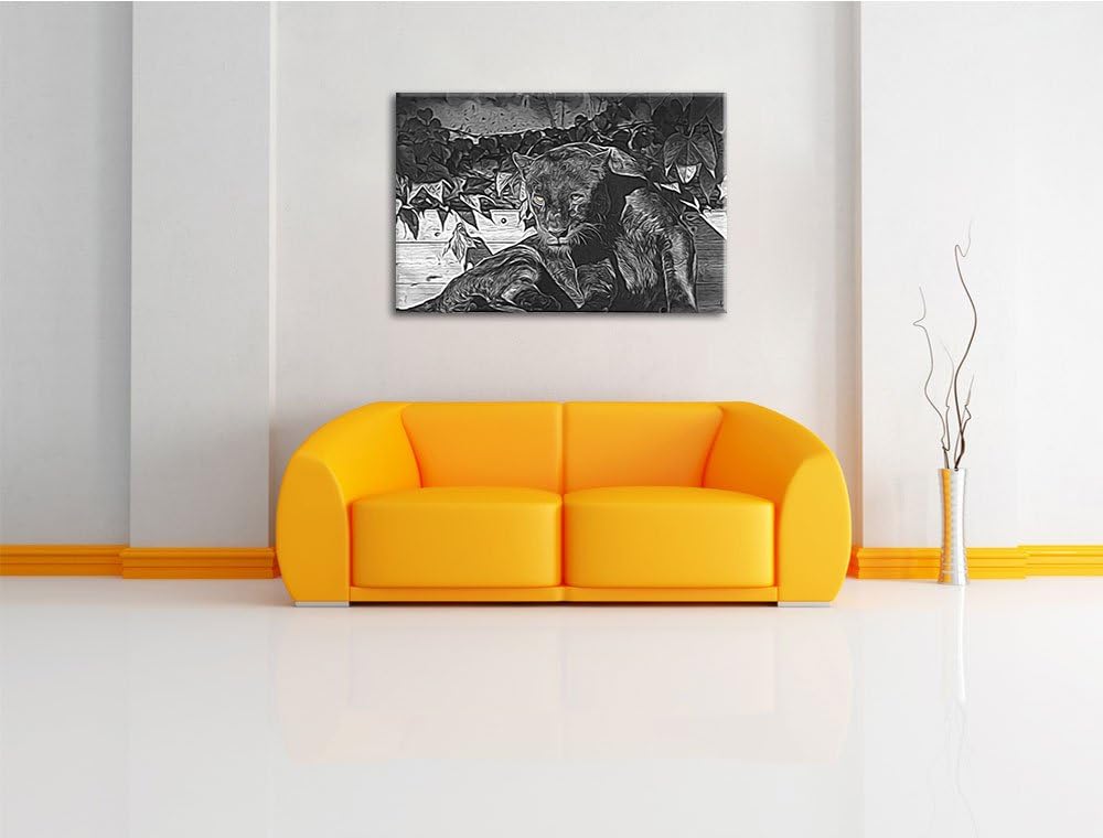 schwarzer Panther schwarz/weiss Deluxe Format: 100x70 cm auf Leinwand, XXL riesige Bilder fertig ger