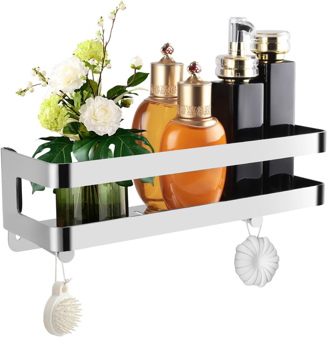 Duschablage Edelstahl Badezimmer Organizer, Duschregal mit Haken für Shampoo und Duschgel (Silber) (