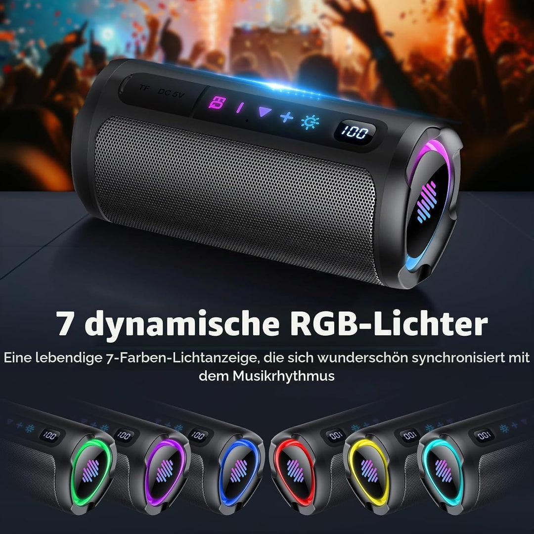 aowoka Bluetooth Lautsprecher mit Licht, 20W tragbare Musikbox, verbesserter Bass, LED-Anzeige, 20 S