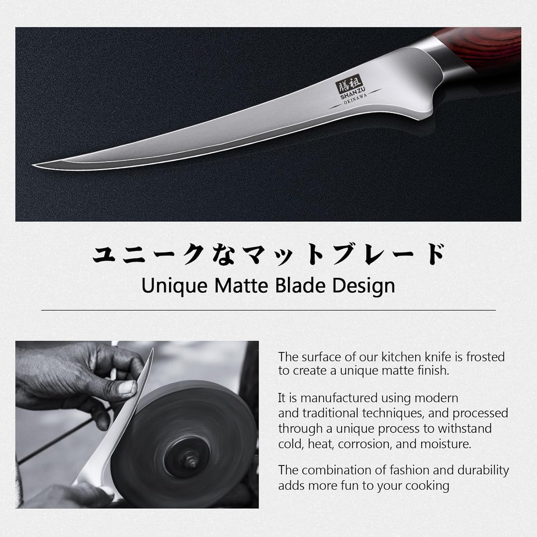 SHAN ZU Filetiermesser 18 cm, Scharfes Ausbeinmesser für Fleisch, Japanischem 10Cr15Mov-Superhartsta