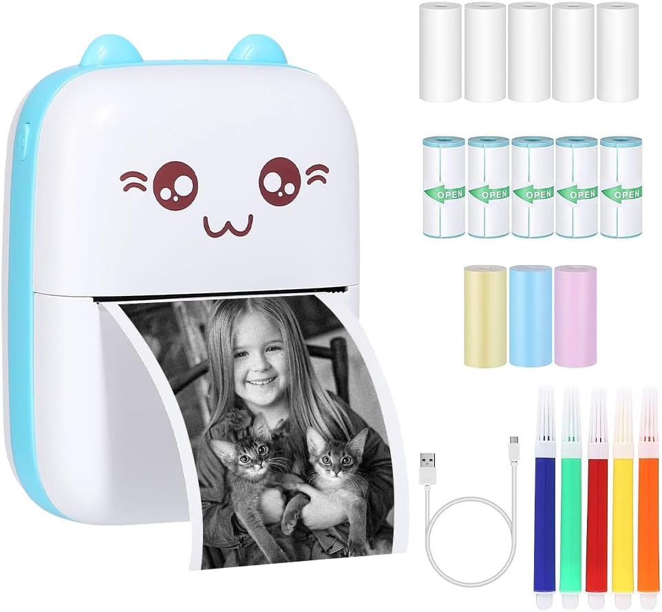 Fivtsme Handy Fotodrucker, Mini Drucker, Wireless BT Thermodrucker, Quittungspapierdrucker mit USB-K