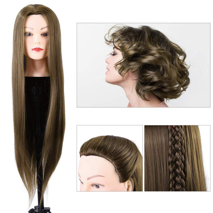 Übungskopf, 61 cm, Friseur-Trainingskopf mit Tischklemme, Ständer, weiches synthetisches Fasermateri