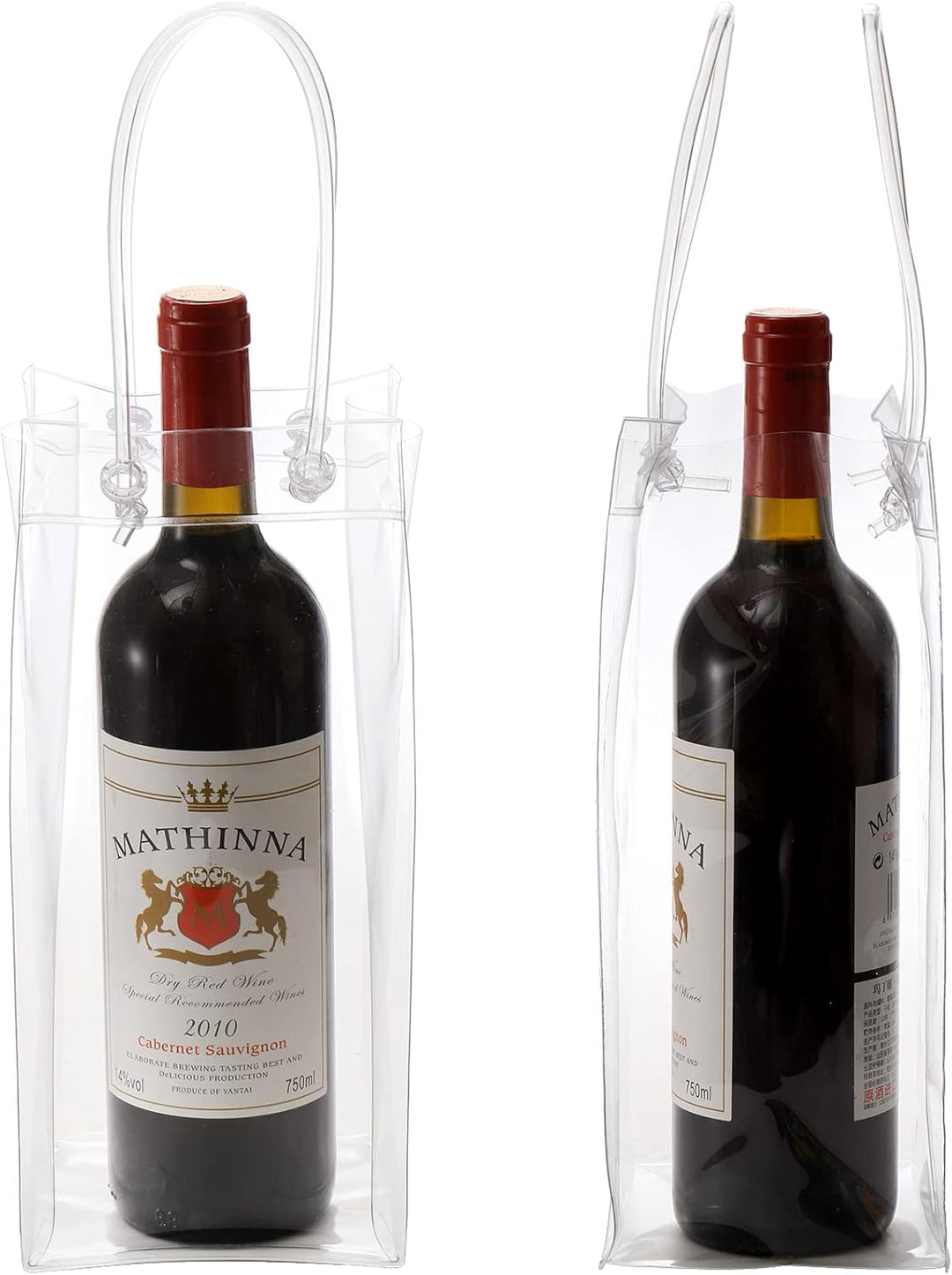 Frcctre 12 Stück Eisweinbeutel, tragbare, faltbare PVC-Weinbeutel, Kühltaschen mit Griff, transparen