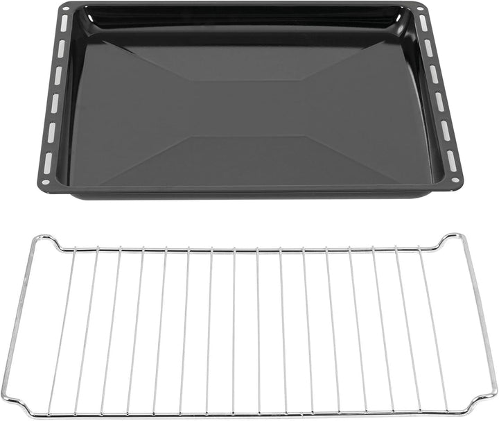 ICQN 42.2 x 37 cm Backbleche & Gitter Set, 3 cm Tief Emailliert Fettpfanne und Verchromt Backofenros