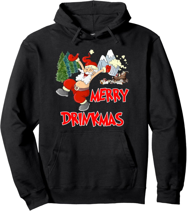 Merry Drinkmas Hoodie Funny Drunk Santa Christmas Drinking Pullover Hoodie