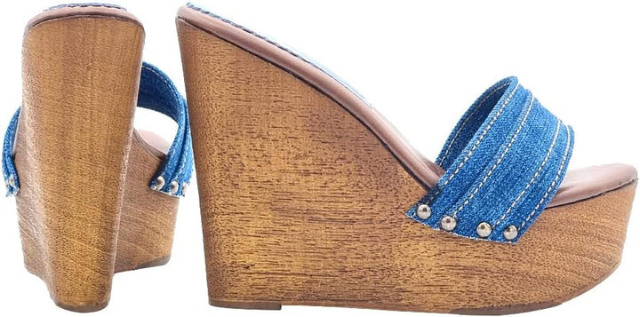 Kiara Shoes 13 cm hohe Damen Clogs mit denim Band - KZ3101 DENIM (36 EU, DENIM) 36 EU Denim, 36 EU D