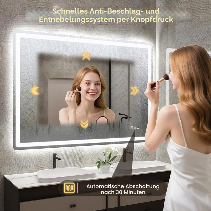 STARLEAD Badspiegel-mit-Beleuchtung 100x70cm, Spiegel-mit-Beleuchtung und Entfoggen, Bluetooth, Dimm
