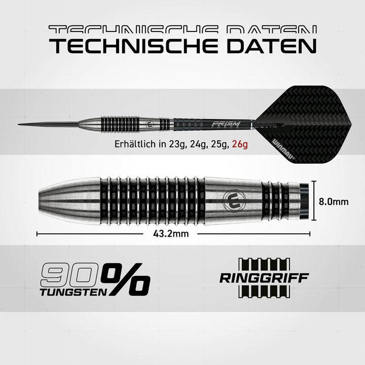 WINMAU Blackout Profi Stahlspitze Wolfram Dartpfeile mit Flüge und Stiele (Wellen) 26 g Verdunkelung