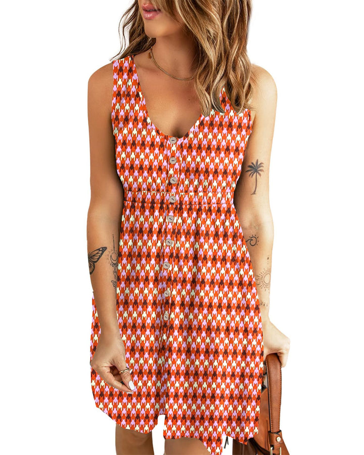 AUSELILY Sommerkleid Damen Ärmellos V-Ausschnitt Minikeid Casual Button Down Strandkleid mit Taschen