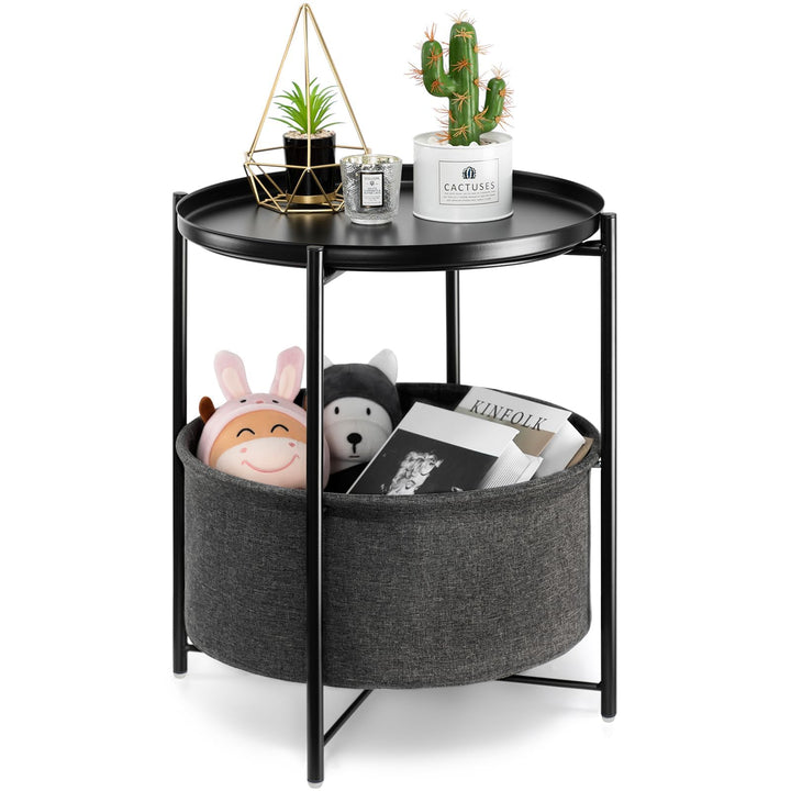 danpinera Beistelltisch, Schwarzer Beistelltisch Rund, Kleiner Tisch mit Stauraum, Couchtisch Klein