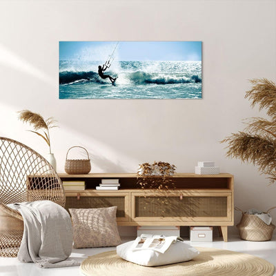 Panorama Bilder auf Leinwand 100x40cm Leinwandbild Drachen-Surfen Wasser Ozean Gross Wanddeko Bild S